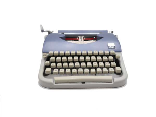 Machine à écrire Japy Script bleue et grise révisée ruban neuf