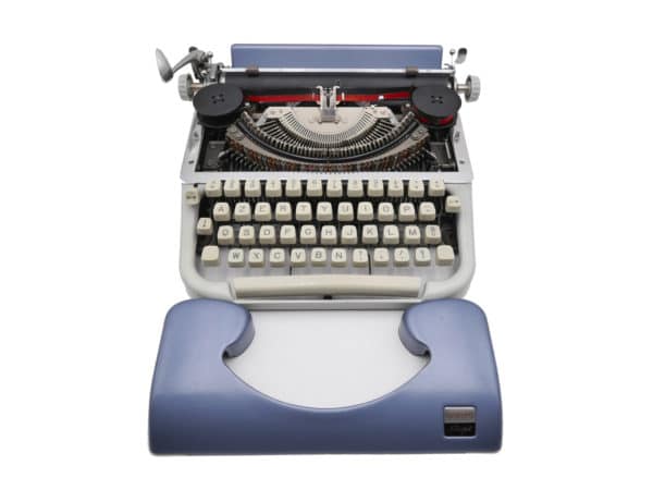 Machine à écrire Japy Script bleue et grise révisée ruban neuf