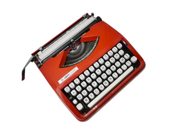 Machine à écrire Japy Baby cursive rouge corail révisée ruban neuf