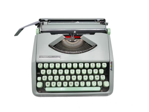 Machine à écrire Vintage Hermes Baby verte tilleul révisée ruban neuf
