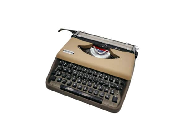 Machine à écrire vintage révisée ruban neuf Antares Compact taupe et bleue